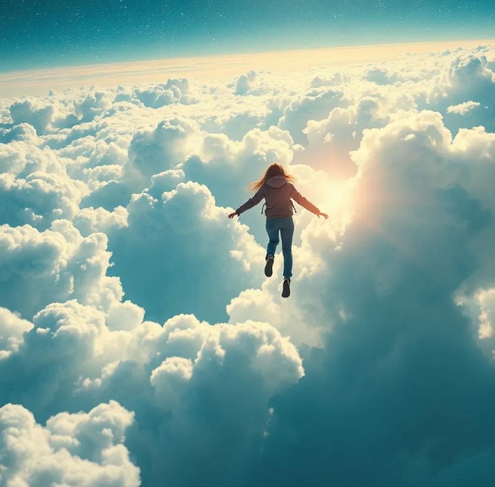 A view of flight through clouds